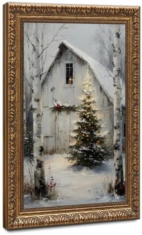 Rustic Christmas Barn Poster Winter Farmhouse Snow Landscape Wall Art