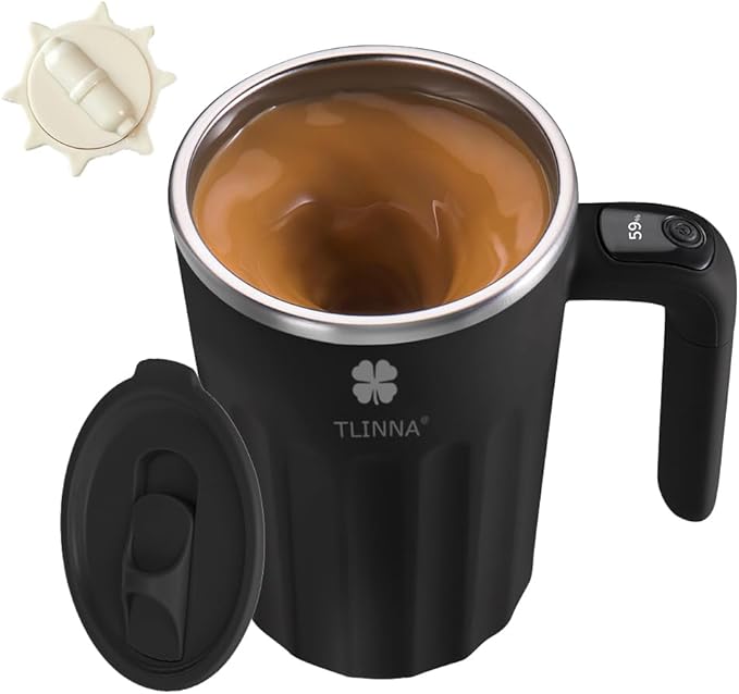 Self Stirring Mug,Self Stirring Coffee Mug,Suitable for Coffee, Milk, Cocoa and Other Beverages,Insulated bottle (Black-temperature, 12 Ounces)