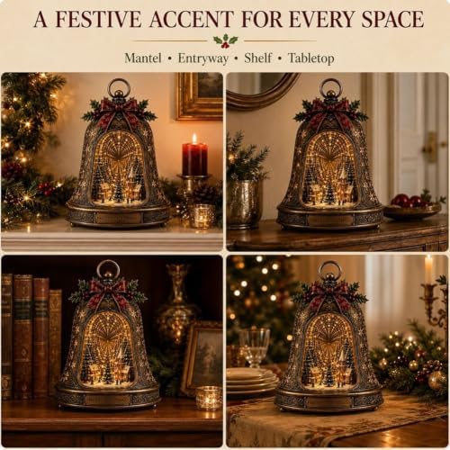 Christmas Village Infinity Bell, Villas Navideñas, Vintage Glowing Indoor Decor, Rotating Snowy Tree, Warm Clear Wreath Angel, Heart Remembrance Charm, Winter Centerpiece Gift(1PC)