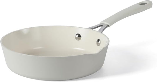 Martha Stewart Heathland 8 Inch Aluminum Fry Pan Cookware Non-Toxic Premium Ceramic Non Stick Frying Pan, Kitchen Egg Pan, Omelet Pan, Always Pan, Pots and Pans, Linen White, Induction Safe