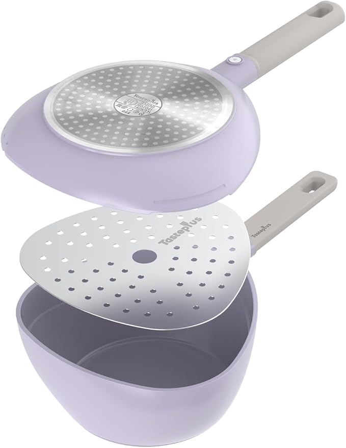 3-in-1 Ceramic Saucepan with Skillet Lid & Steamer, 2QT Nonstick Sauce Pan Features Dual Strainers, Space-Saving Nesting, All Stove & Dishwasher Safe
