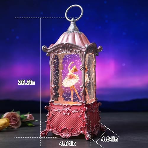 Ballerina Christmas Snow Globes Lantern, Rotating Shatterproof Music Box