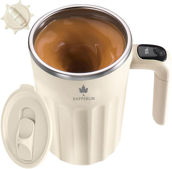 Drink Stirrer,Self Stirring Mug,Self Stirring Coffee Mug,Suitable for Coffee, Milk, Cocoa and Other Beverages (Cream White, 12 Ounces)