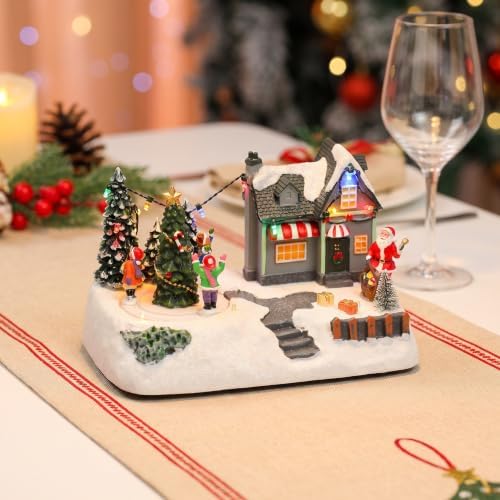Lighted Christmas Cottage House, Animated Musical Snowy Cottage Sculpture
