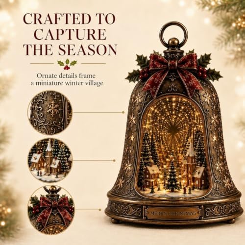 Christmas Village Infinity Bell, Villas Navideñas, Vintage Glowing Indoor Decor, Rotating Snowy Tree, Warm Clear Wreath Angel, Heart Remembrance Charm, Winter Centerpiece Gift(1PC)