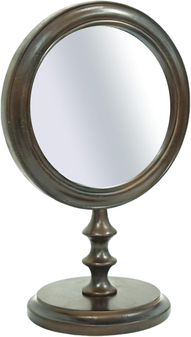 Vintage Makeup Mirror for Tabletop, 100% Solid Wood Frame Table Vanity Mirror with Stand for Vanity Table, Desk Mirror for Bedroom Living Room Retro Decor