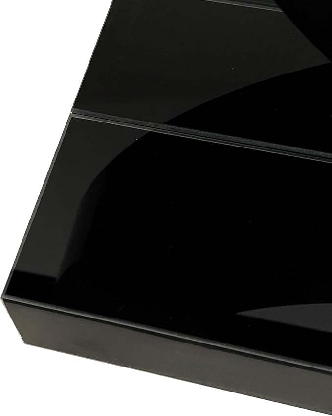SSLine Black Mirrored Console Table for Living Room 43" Modern Mirror Entryway Table with Crystal O-Shape Base Luxury Blakc Glass Sofa Console Tables for Entryway Hallway