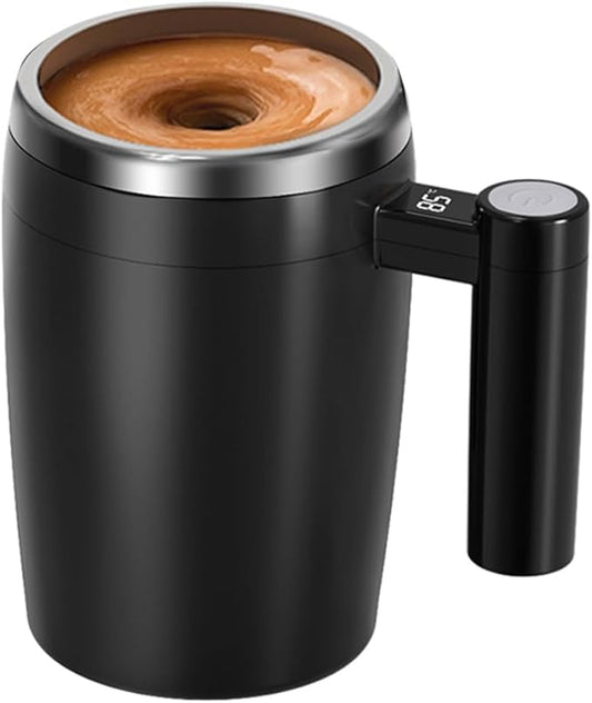 Automatic Self Stirring Mug with Lid, Magnetic Coffee Stirrer for Milk, Stainless Steel Self Mixing Coffee Cup (Black)