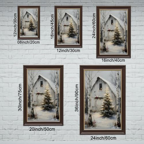 Rustic Christmas Barn Poster Winter Farmhouse Snow Landscape Wall Art