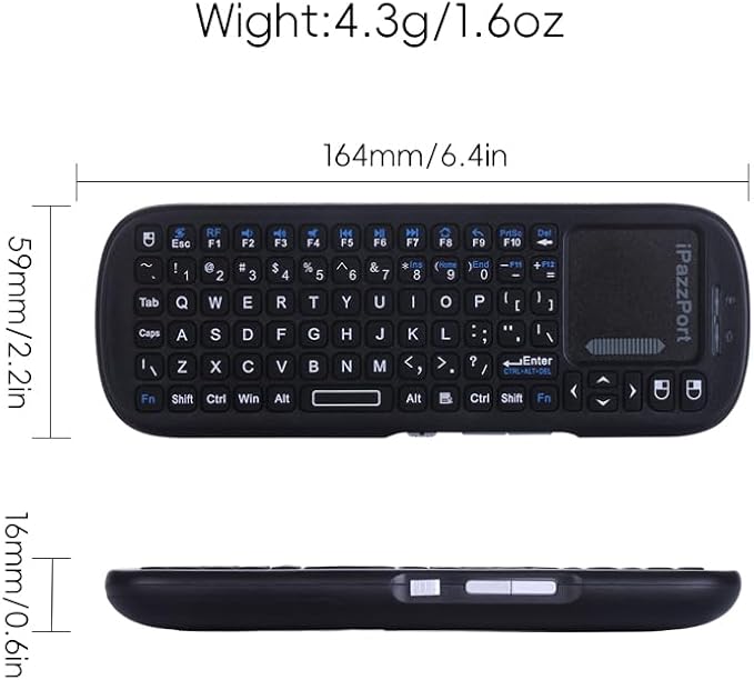 iPazzPort 2.4G Mini Wireless Keyboard with Touchpad Mouse Combo, Lightweight Portable Keyboard Controller, Compatible with Android TV Box/PC/Tablets/PS4/Raspberry Pi 3/HTPC KP-810-19S