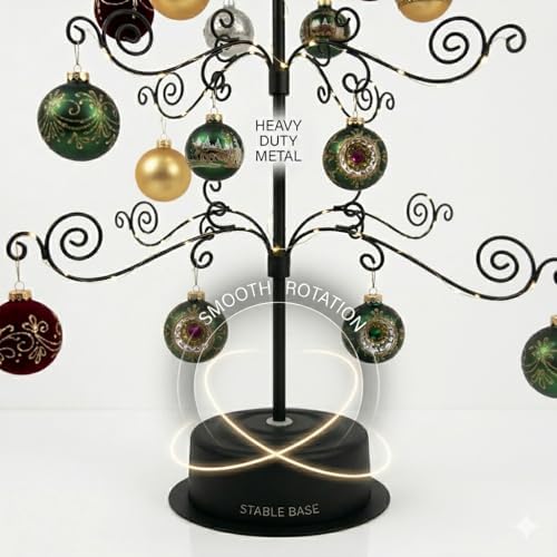 HOHIYA 24" Rotating Ornament Display Tree 36-Hook Metal Stand Black