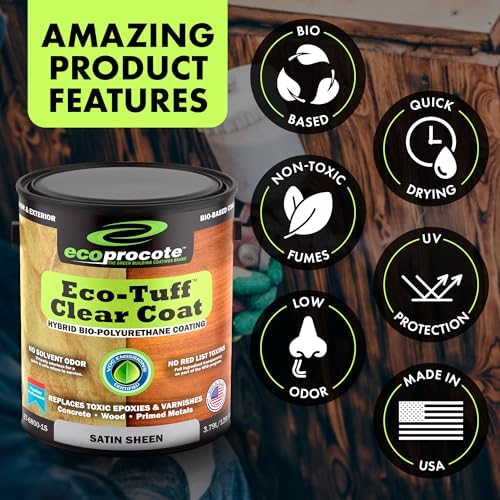 Eco-Tuff Finish Polyurethane Clear Coat - Non-Toxic Wood, 1 Gallon, Satin