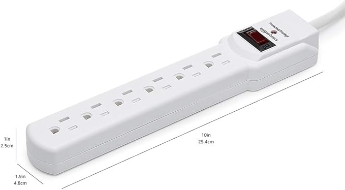 Amazon Basics 6-Outlet Surge Protector Power Strip with 200J Protection, Circuit Breaker, 2ft Extension Cord, White, 20-Pack