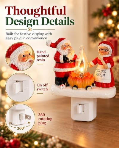 Santa Claus Night Light Resin Christmas Wall Lamp Magical Fireplace Lantern