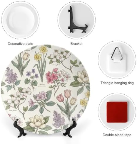 Botanical Floral Decorative Plates 8 Inch Bone China Wall Plates with Stand Home & Office