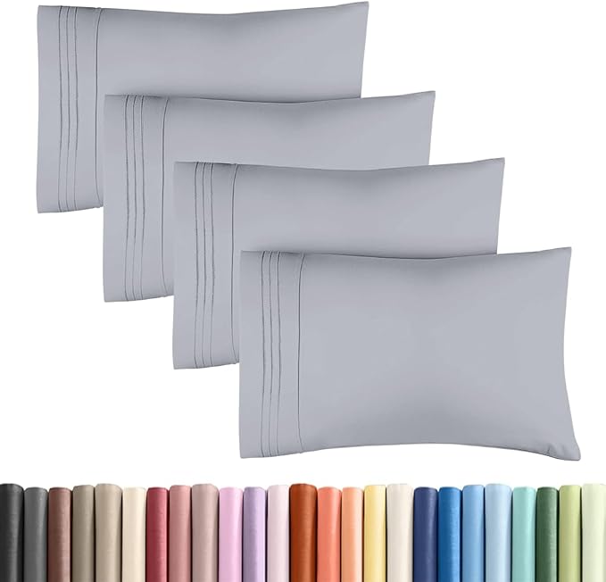 King Standard Pillow Cases Set of 4 - Soft Hotel Quality Pillowcase Covers - Comfy Bedding for Women, Men, Kids & Teens - Machine Washable Pillow Protectors - 4 Piece Set - King Standard Steel Blue