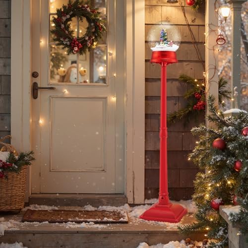 Goplus 5 Ft Christmas Snow Globe Lantern, Musical Snowy Globe Street Lamp