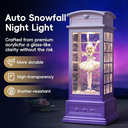 Telephone Booth Christmas Snow Globes, Rotating Shatterproof Music Box