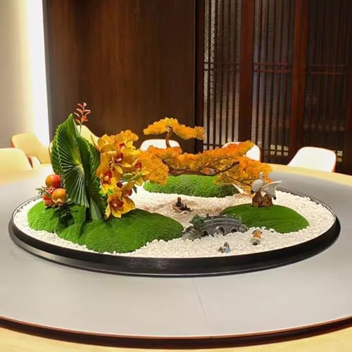 Tablescape Hotel Dining Table Large Round Rotating Table Simulated Bonsai Landscape Decoration Chinese Bonsai Landscape Decoration Round Table Simulated Landscape(60cm)