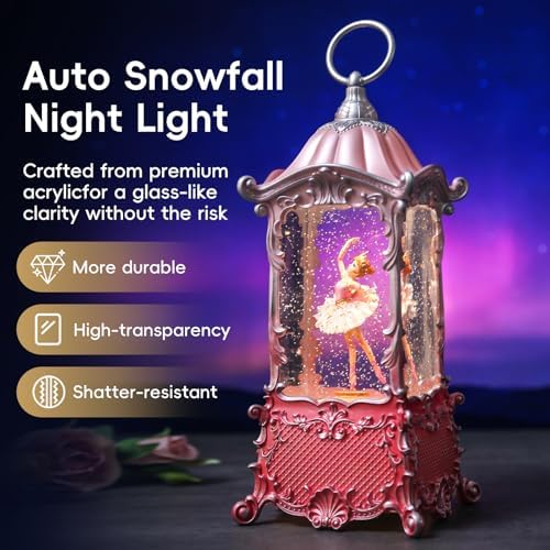 Ballerina Christmas Snow Globes Lantern, Rotating Shatterproof Music Box