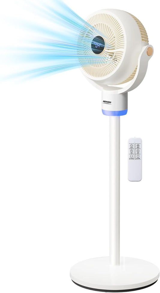 ROVSUN 3-in-1 Standing Fan for Bedroom, 40" Pedestal & Tabletop Fan, 120°+90°Omni-directional Oscillating Fan with Remote, Mood Lighting, 3 Speeds, 12H Timer and Adjustable Height, White 110V 40W