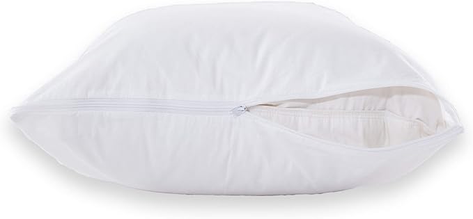 Ultra Soft Pillow Protectors with Zipper Standard Size - Set of 4 Breathable Pillow Covers - 100% Protection Against Stains, Dust & Dirt - Machine Washable (White)