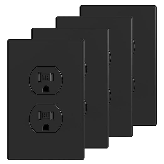 AIDA 4 Pack Matte Black Standard Duplex Electrical Wall Receptacle Outlet, 15A 125V, 2 Pole 3 Wire, Tamper Resistant, NEMA 5-15R, Self-Grounding, Wall Plate Included, UL Listed