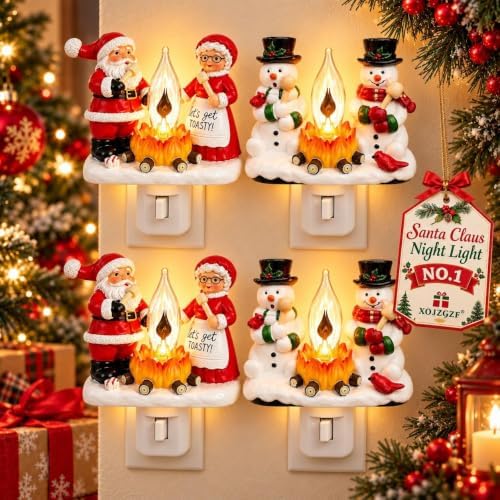 Festive Santa Claus Night Light & Mrs. Claus Plug-In Resin A Cheerful Glow