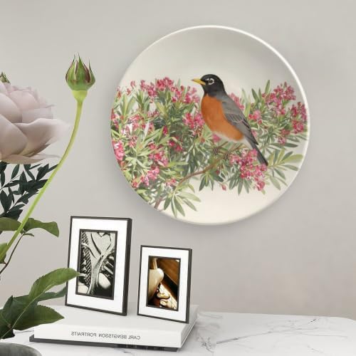 Floral Decorative Plates 8 Inch Oleander Robins Decorative Plates with Stand Home & Office Decor