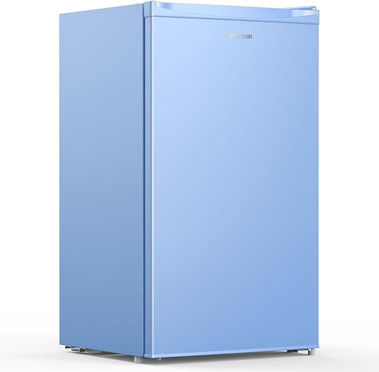 Upstreman 3.2 Cu.Ft Mini Fridge with Freezer, Single Door Mini Fridge, Dorm Fridge, Adjustable Thermostat, Mini Refrigerator for Bedroom, Office, Dorm, Blue-BR321