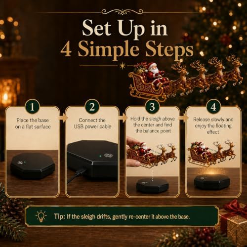 Floating Santa Sleigh, Magnetic Levitation Christmas Display for Home Decor (Red)