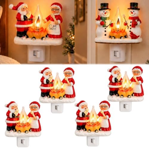 Santa Claus Night Light Resin Christmas Wall Lamp Magical Fireplace Lantern