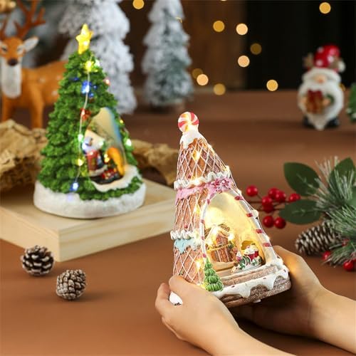 Christmas Tree House Musical Box with Train LED Light for Boy Girl Men Women Birthday Valentien Day Present Music Village