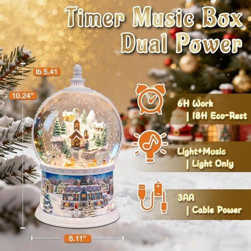 Large Christmas Snow Globes, Village Snow Globe Christmas Lantern,Rotating Train,Musical Glitter Globe,10.2 Inch, LED Lights,USB&Battery Operated, Christmas Decoration Gift for Home