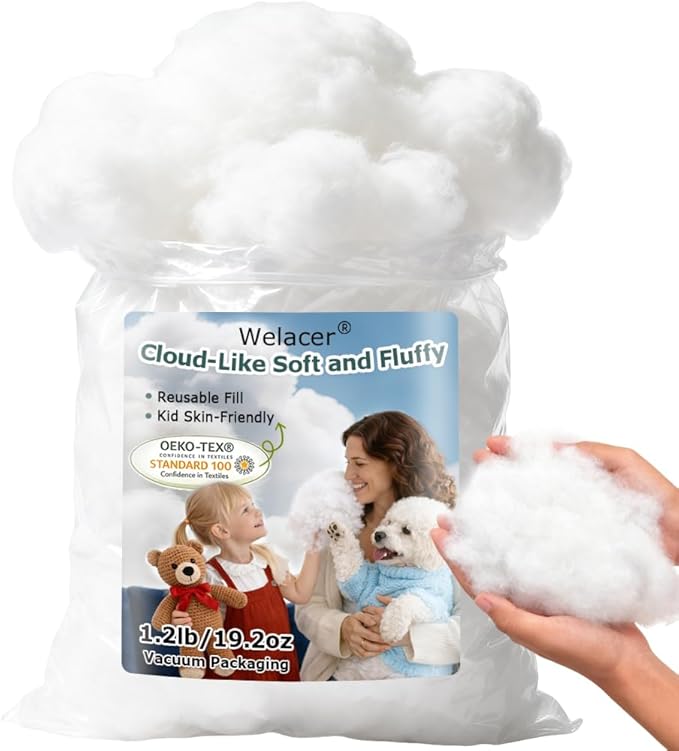 Welacer Polyfill Stuffing, Fluffy Pillow Stuffing for Stuffed Animals, DIY Plush Toys, Cushions, Cloud Decorations, Premium Original White Polyester Filling for Crochet Crafts1.2lb/19.2oz