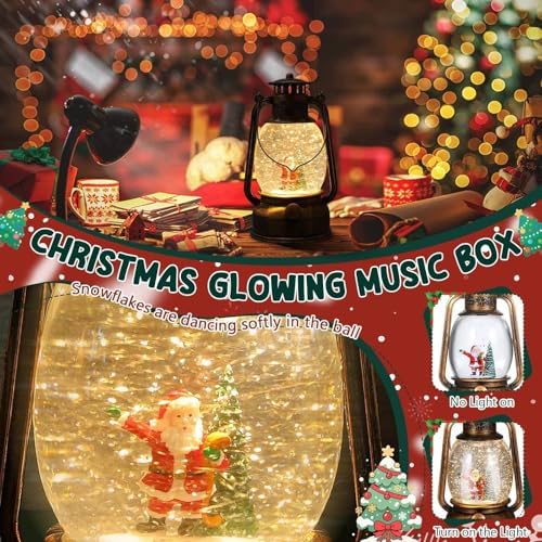 Christmas Musical Snow Globe Lantern with Lights Rotating USB Operated