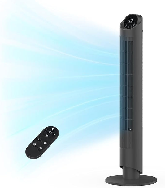 hykolity 40'' Tower Fan for Bedroom, 90° Oscillating Standing Fan, 28dB Ultra Quiet, 26ft/s Velocity Bladeless Floor Fan with 3 Speeds & 4 Modes, 12H Timer for Living Room, Home, Office