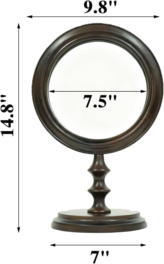 Vintage Makeup Mirror for Tabletop, 100% Solid Wood Frame Table Vanity Mirror with Stand for Vanity Table, Desk Mirror for Bedroom Living Room Retro Decor