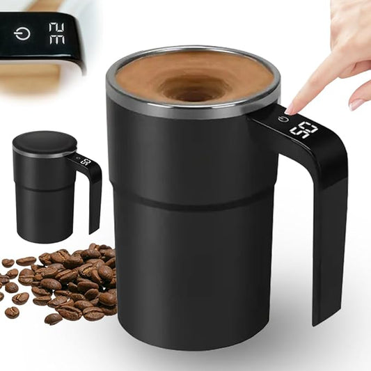 Electric Coffee Mug with a Built-in LCD Thermometer, 2026 New Automatic Magnetic Stirring Coffee Mug, Automatic Stirring Cup for Coffee, Milk, and Other Beverages (Black)