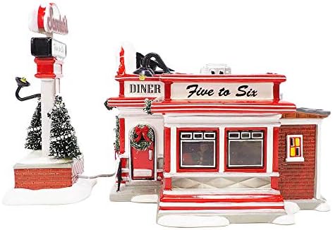Department 56 Sisal, Plastic, Dolomite Original Snow Village Scooter's Diner Animated Lit Building and Accessory Set, 6.1 Inch, Multicolor