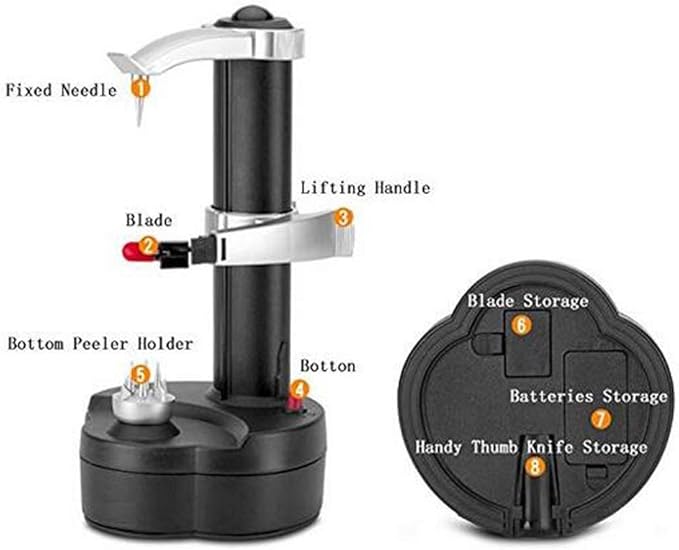Electric Potato Peeler Automatic Rotating Apple Peeler Tool Multifunction Stainless Steel Potato Pear Fruit Vegetable Peeling Machine for Home Kitchen (Black)