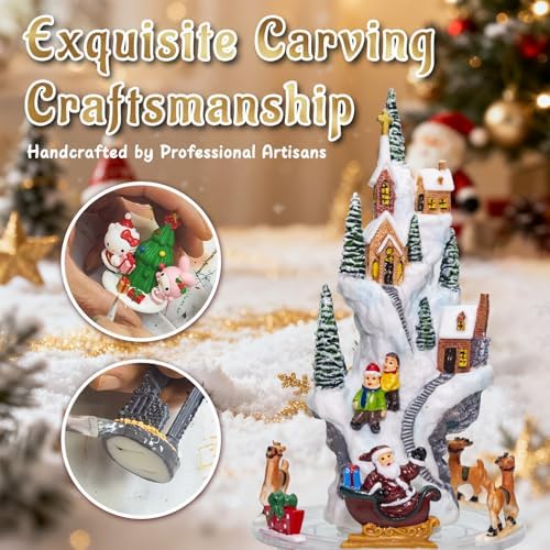 DGSCAK Lighted Musical Christmas Snow Globe Lantern, 12.99" Rotating Santa Village Scene with Swirling Snow, 8 Songs, 6H Timer, USB or Battery Operated, Hanging Christmas Decor