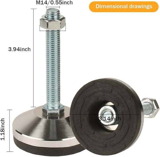 Heavy Duty Leveling Screw Leg,Leg Leveler 3.14" Dia Base,Adjustable Leveling feet M14Thread, 1700 Lb Capacity,Capacity for Workbench, Machine, Cabinet, (D80xM14x100,2 Pcs,Black)