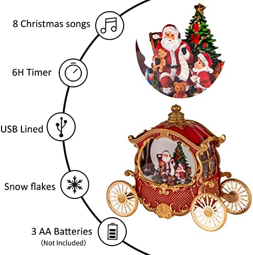 DGSCAK Christmas Snow Globe Lantern - Musical Vintage Carriage Christmas Decor with 8 Songs & 6H Timer, USB/Battery Operated Glittering Water Snow Globes for Holiday Table Centerpiece, Xmas Gifts