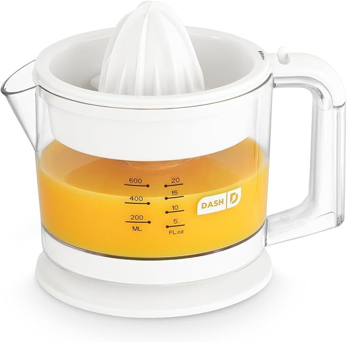 Dash Dual Electric Citrus Juicer Machine - Orange Juicer and Lemon Squeezer with Auto-Reversing Reamer, Adjustable Pulp Control, Mess-Free Spout, 20 oz Juice Container-Lime Squeezer for Home-White