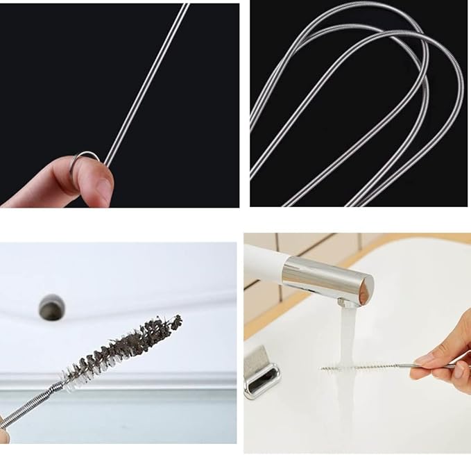 60 Inch Extra Long Flexible Tube Pipe Cleaner Brush Fridge Cleaning Tool, Stainless Steel Drain Tube Cleaning Brushes for Sink Refrigerator Kitchen（2 Pack）