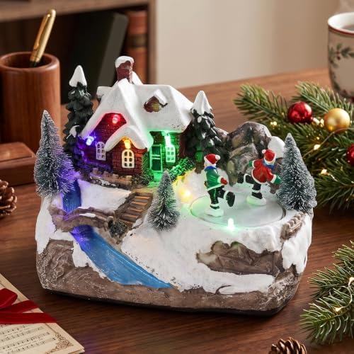 Music Box Christmas Illuminated Resin Rotating Music Box for Holiday