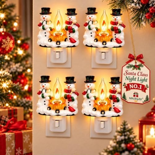 Festive Santa Claus Night Light & Mrs. Claus Plug-In Resin A Cheerful Glow