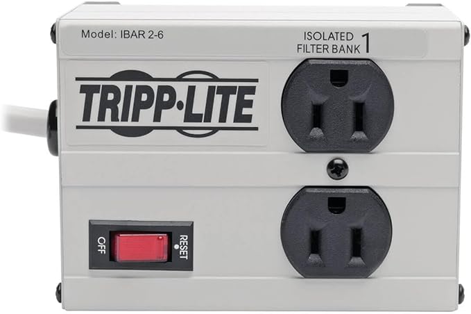 Tripp Lite ISOBAR2-6 Isobar 2 Outlet Heavy Duty Power Strip Surge Protector, 1410 Joules, 6ft Cord, Flat Plug, Metal Power Strip, Industrial Garage Work Shop Bench, Under Desk and Wall Mountable