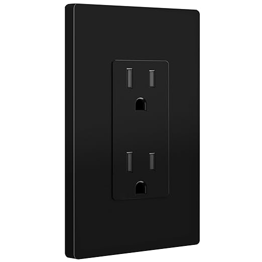 ENERLITES 20 Pack Black Decorator Receptacle with Screwless Wall Plate, Standard Electrical Wall Outlet, 15A 125V, Self-Grounding, 2-Pole, 3-Wire, 5-15R, UL Listed, 61502-TR-BKSID, Tamper Resistant